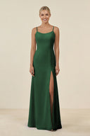 Cami Strap Chiffon Sheath Bridesmaid Gown in Dark Green - SHE IS ME BRIDESMAID DRESSES