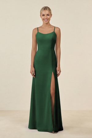 Cami Strap Chiffon Sheath Bridesmaid Gown in Dark Green - SHE IS ME BRIDESMAID DRESSES