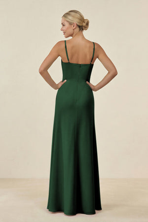 Cami Strap Chiffon Sheath Bridesmaid Gown in Dark Green - SHE IS ME BRIDESMAID DRESSES