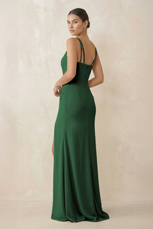 Cami Strap Chiffon Sheath Bridesmaid Gown in Dark Green - KISS BRIDAL Bridesmaid Dresses