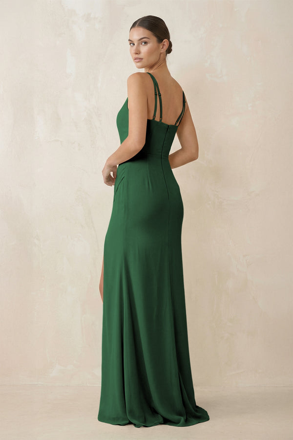 Cami Strap Chiffon Sheath Bridesmaid Gown in Dark Green - KISS BRIDAL Bridesmaid Dresses