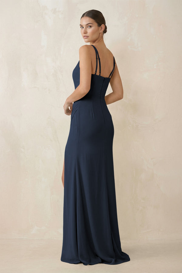 Cami Strap Chiffon Sheath Bridesmaid Gown in Dark Navy - KISS BRIDAL Bridesmaid Dresses