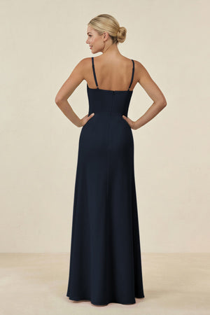 Cami Strap Chiffon Sheath Bridesmaid Gown in Dark Navy - SHE IS ME BRIDESMAID DRESSES