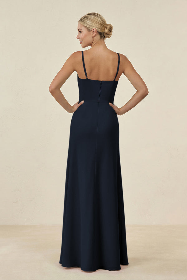 Cami Strap Chiffon Sheath Bridesmaid Gown in Dark Navy - SHE IS ME BRIDESMAID DRESSES