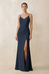 Cami Strap Chiffon Sheath Bridesmaid Gown in Dark Navy - KISS BRIDAL Bridesmaid Dresses