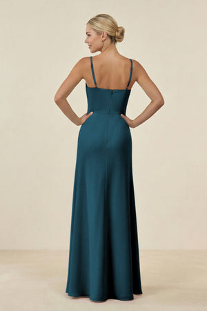 Cami Strap Chiffon Sheath Bridesmaid Gown in Dark Teal - SHE IS ME BRIDESMAID DRESSES
