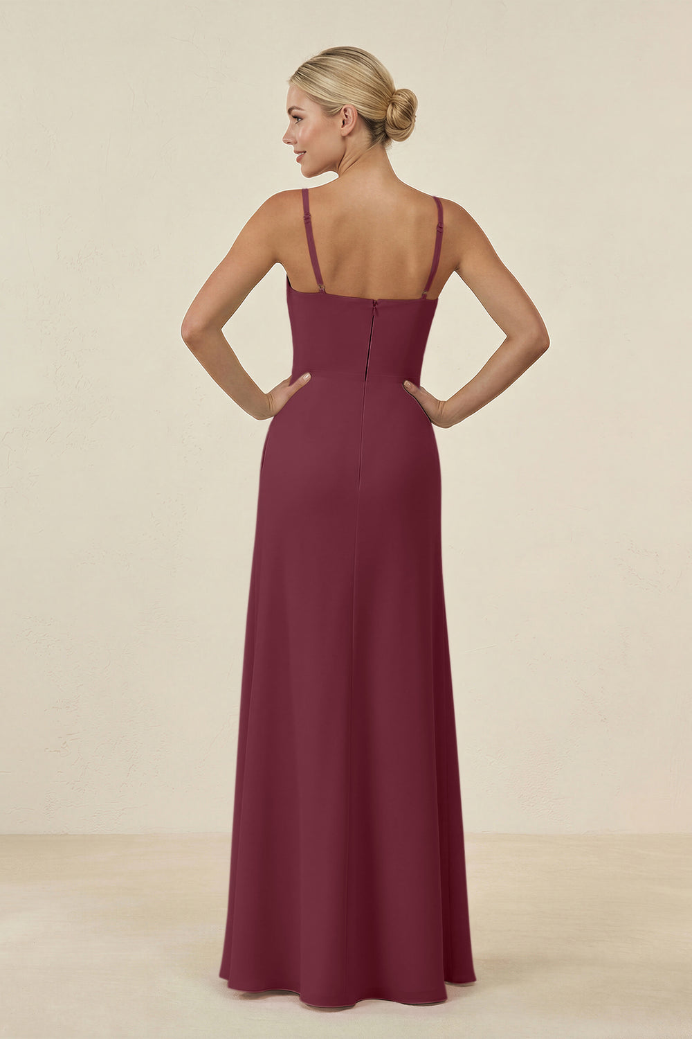 Cami Strap Chiffon Sheath Bridesmaid Gown in Desert Rose
