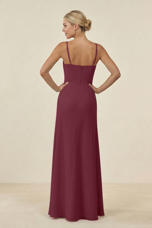 Cami Strap Chiffon Sheath Bridesmaid Gown in Desert Rose (2) | KISSBRIDAL