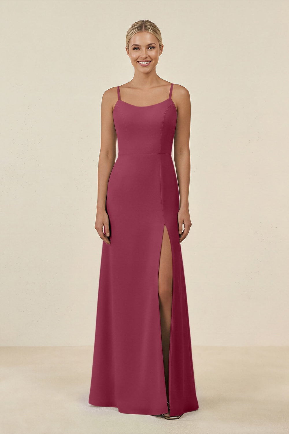 Cami Strap Chiffon Sheath Bridesmaid Gown in Desert Rose - KISS BRIDAL BRIDESMAID DRESSES