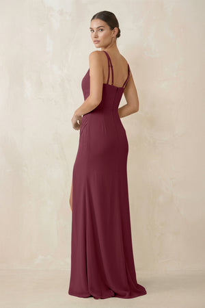 Cami Strap Chiffon Sheath Bridesmaid Gown in Desert Rose (2) | KISSBRIDAL