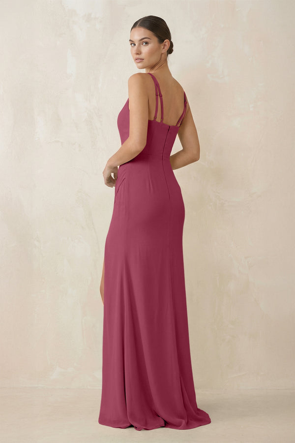 Cami Strap Chiffon Sheath Bridesmaid Gown in Desert Rose - KISS BRIDAL Bridesmaid Dresses