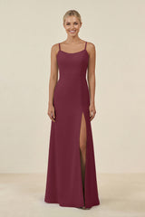 Cami Strap Chiffon Sheath Bridesmaid Gown in Desert Rose | KISSBRIDAL