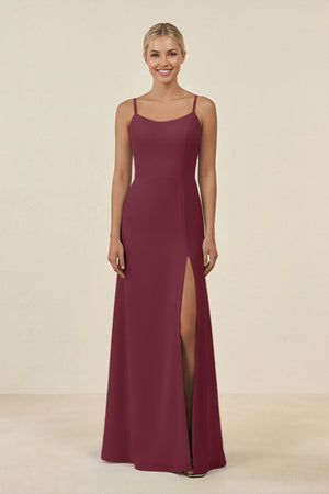 Cami Strap Chiffon Sheath Bridesmaid Gown in Desert Rose | KISSBRIDAL