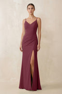 Cami Strap Chiffon Sheath Bridesmaid Gown in Desert Rose | KISSBRIDAL