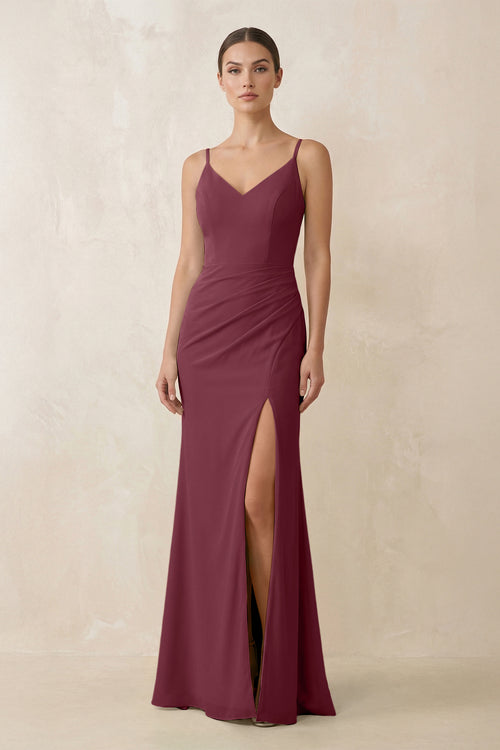 Cami Strap Chiffon Sheath Bridesmaid Gown in Desert Rose | KISSBRIDAL