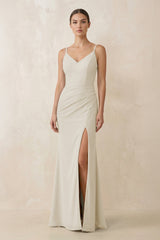 Cami Strap Chiffon Sheath Bridesmaid Gown in Dove Gray - KISS BRIDAL Bridesmaid Dresses