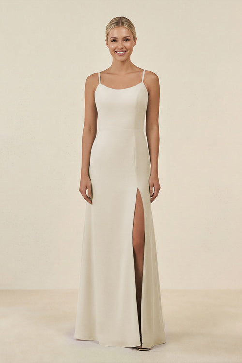 Cami Strap Chiffon Sheath Bridesmaid Gown in Dove Gray - SHE IS ME BRIDESMAID DRESSES