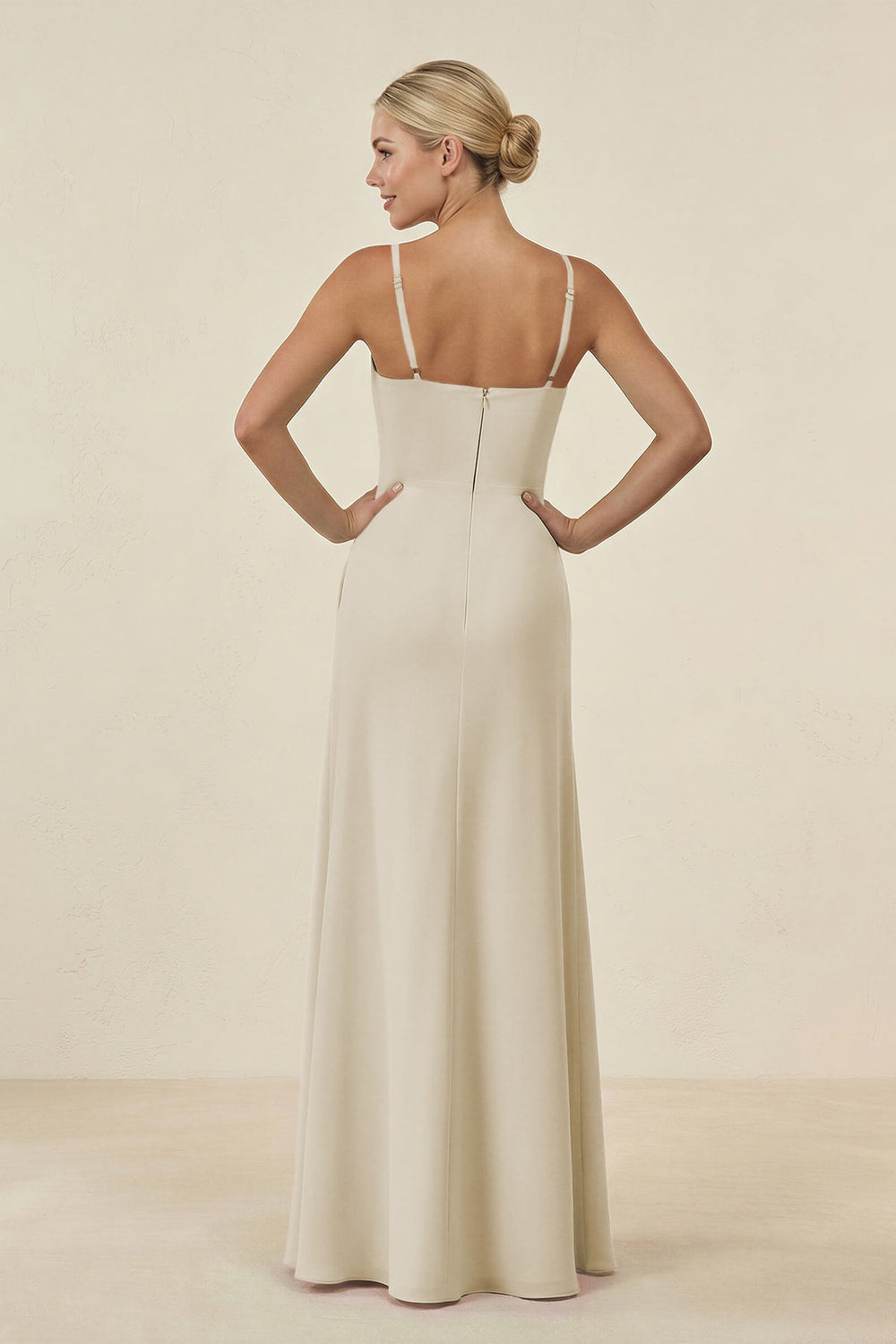 Cami Strap Chiffon Sheath Bridesmaid Gown in Dove Gray - KISS BRIDAL BRIDESMAID DRESSES