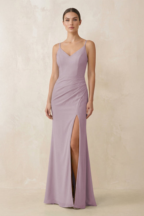 Cami Strap Chiffon Sheath Bridesmaid Gown in Dusk - KISS BRIDAL Bridesmaid Dresses
