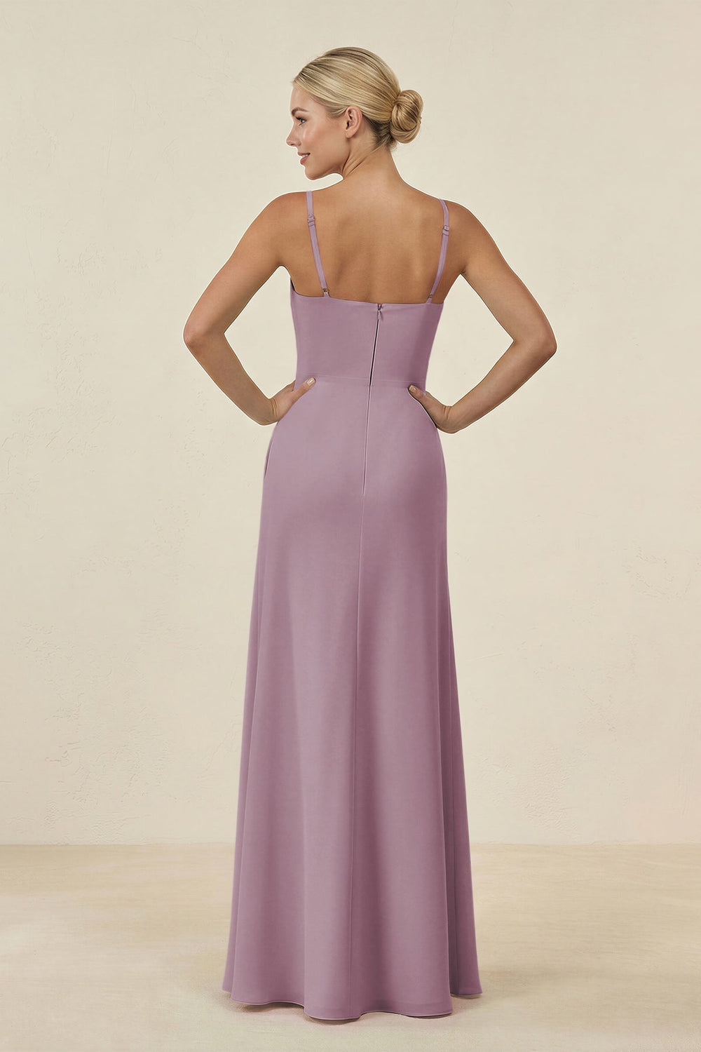 Cami Strap Chiffon Sheath Bridesmaid Gown in Dusk - KISS BRIDAL BRIDESMAID DRESSES