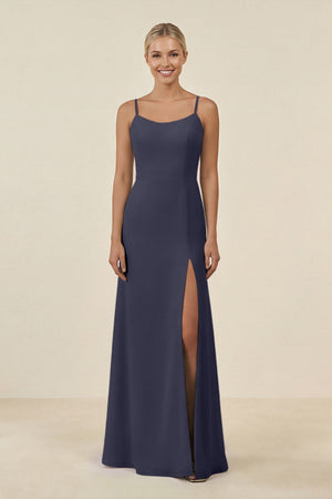 Cami Strap Chiffon Sheath Bridesmaid Gown in Dusk Blue - SHE IS ME BRIDESMAID DRESSES