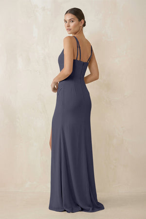 Cami Strap Chiffon Sheath Bridesmaid Gown in Dusk Blue - KISS BRIDAL Bridesmaid Dresses