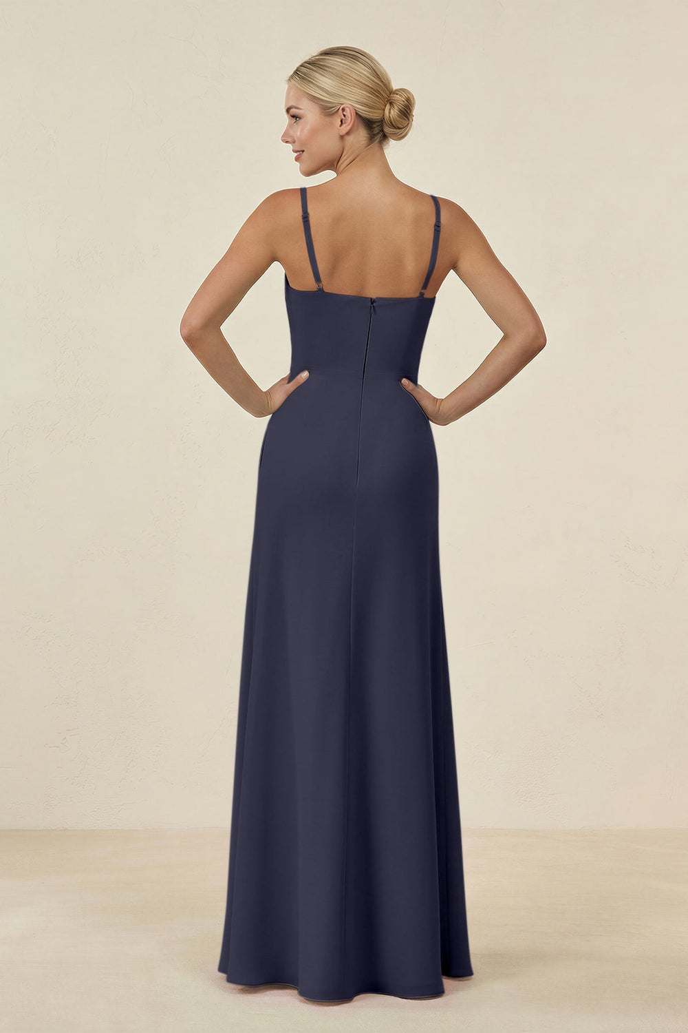 Cami Strap Chiffon Sheath Bridesmaid Gown in Dusk Blue - KISS BRIDAL BRIDESMAID DRESSES