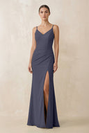 Cami Strap Chiffon Sheath Bridesmaid Gown in Dusk Blue - KISS BRIDAL Bridesmaid Dresses