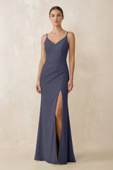 Cami Strap Chiffon Sheath Bridesmaid Gown in Dusk Blue - KISS BRIDAL Bridesmaid Dresses