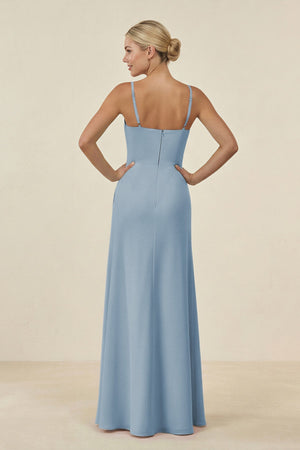 Cami Strap Chiffon Sheath Bridesmaid Gown in Dusty Blue - SHE IS ME BRIDESMAID DRESSES