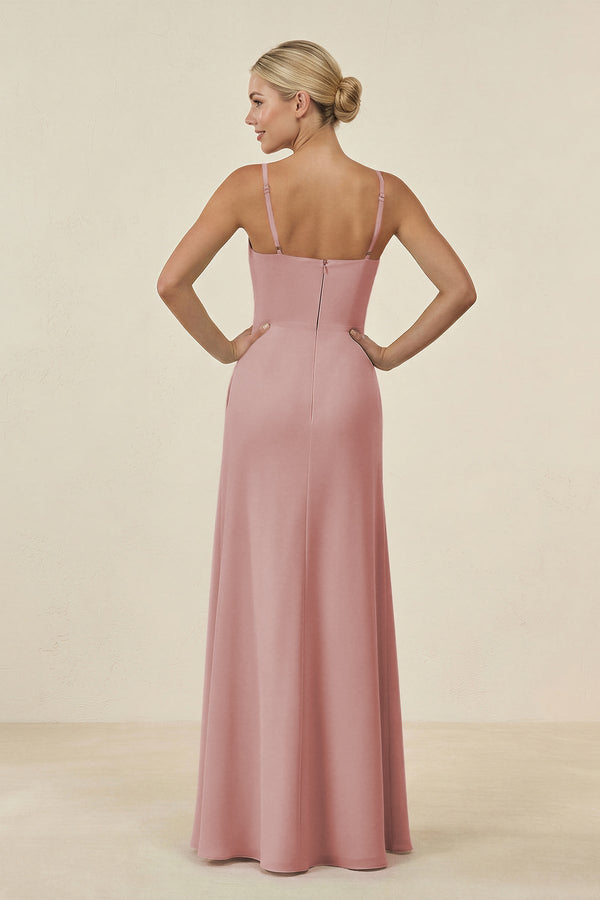 Cami Strap Chiffon Sheath Bridesmaid Gown in Dusty Rose - SHE IS ME BRIDESMAID DRESSES