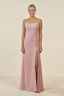 Cami Strap Chiffon Sheath Bridesmaid Gown in Dusty Rose - SHE IS ME BRIDESMAID DRESSES