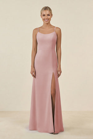 Cami Strap Chiffon Sheath Bridesmaid Gown in Dusty Rose - SHE IS ME BRIDESMAID DRESSES