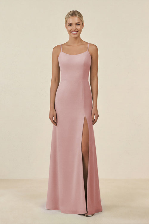 Cami Strap Chiffon Sheath Bridesmaid Gown in Dusty Rose - SHE IS ME BRIDESMAID DRESSES