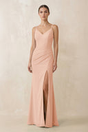 Cami Strap Chiffon Sheath Bridesmaid Gown in English Rose - SHE IS ME Bridesmaid Dresses