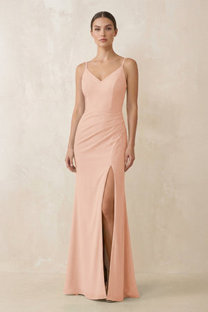 Cami Strap Chiffon Sheath Bridesmaid Gown in English Rose - SHE IS ME Bridesmaid Dresses