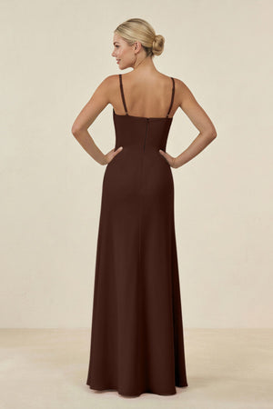 Cami Strap Chiffon Sheath Bridesmaid Gown in Espresso - SHE IS ME BRIDESMAID DRESSES