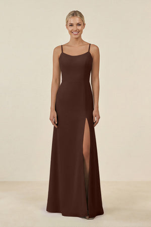 Cami Strap Chiffon Sheath Bridesmaid Gown in Espresso - SHE IS ME BRIDESMAID DRESSES