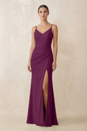 Cami Strap Chiffon Sheath Bridesmaid Gown in Fig - KISS BRIDAL Bridesmaid Dresses