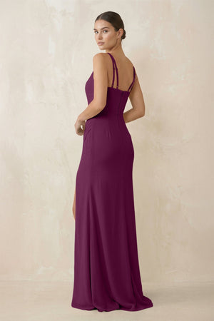 Cami Strap Chiffon Sheath Bridesmaid Gown in Fig - KISS BRIDAL Bridesmaid Dresses
