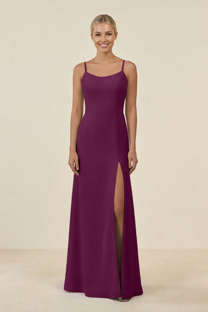 Cami Strap Chiffon Sheath Bridesmaid Gown in Fig - SHE IS ME BRIDESMAID DRESSES