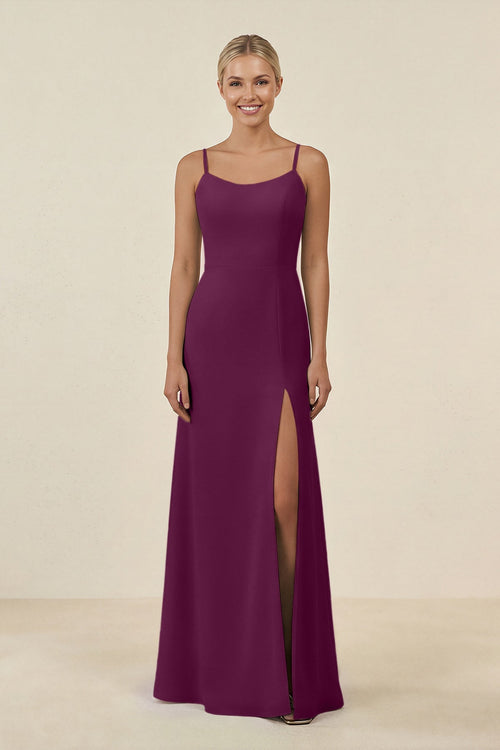 Cami Strap Chiffon Sheath Bridesmaid Gown in Fig - SHE IS ME BRIDESMAID DRESSES
