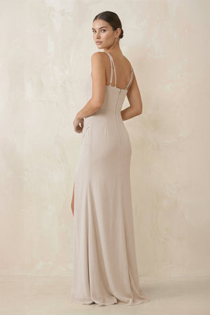 Cami Strap Chiffon Sheath Bridesmaid Gown in Frost - KISS BRIDAL Bridesmaid Dresses