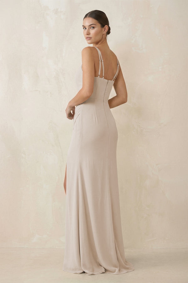 Cami Strap Chiffon Sheath Bridesmaid Gown in Frost - KISS BRIDAL Bridesmaid Dresses