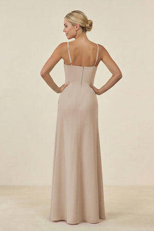 Cami Strap Chiffon Sheath Bridesmaid Gown in Frost - SHE IS ME BRIDESMAID DRESSES