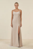 Cami Strap Chiffon Sheath Bridesmaid Gown in Frost - SHE IS ME BRIDESMAID DRESSES