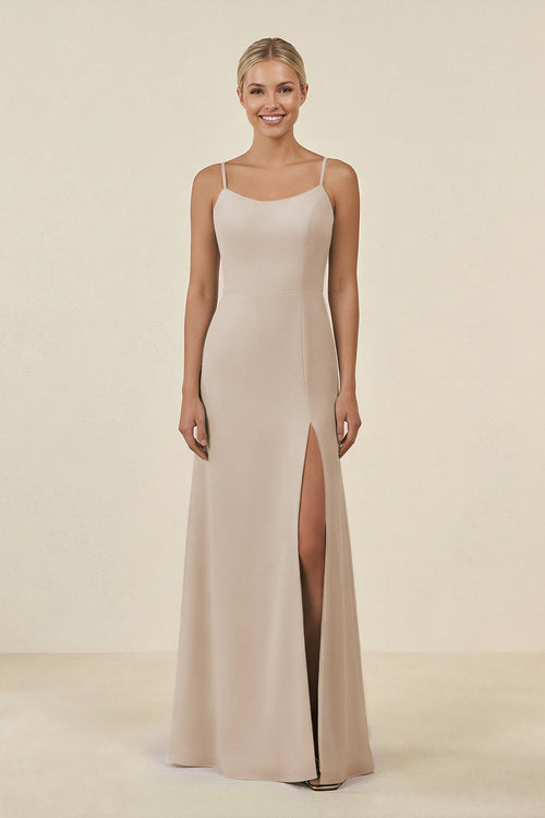 Cami Strap Chiffon Sheath Bridesmaid Gown in Frost - SHE IS ME BRIDESMAID DRESSES