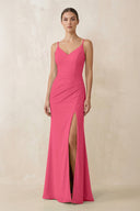 Cami Strap Chiffon Sheath Bridesmaid Gown in Fuchsia - SHE IS ME Bridesmaid Dresses