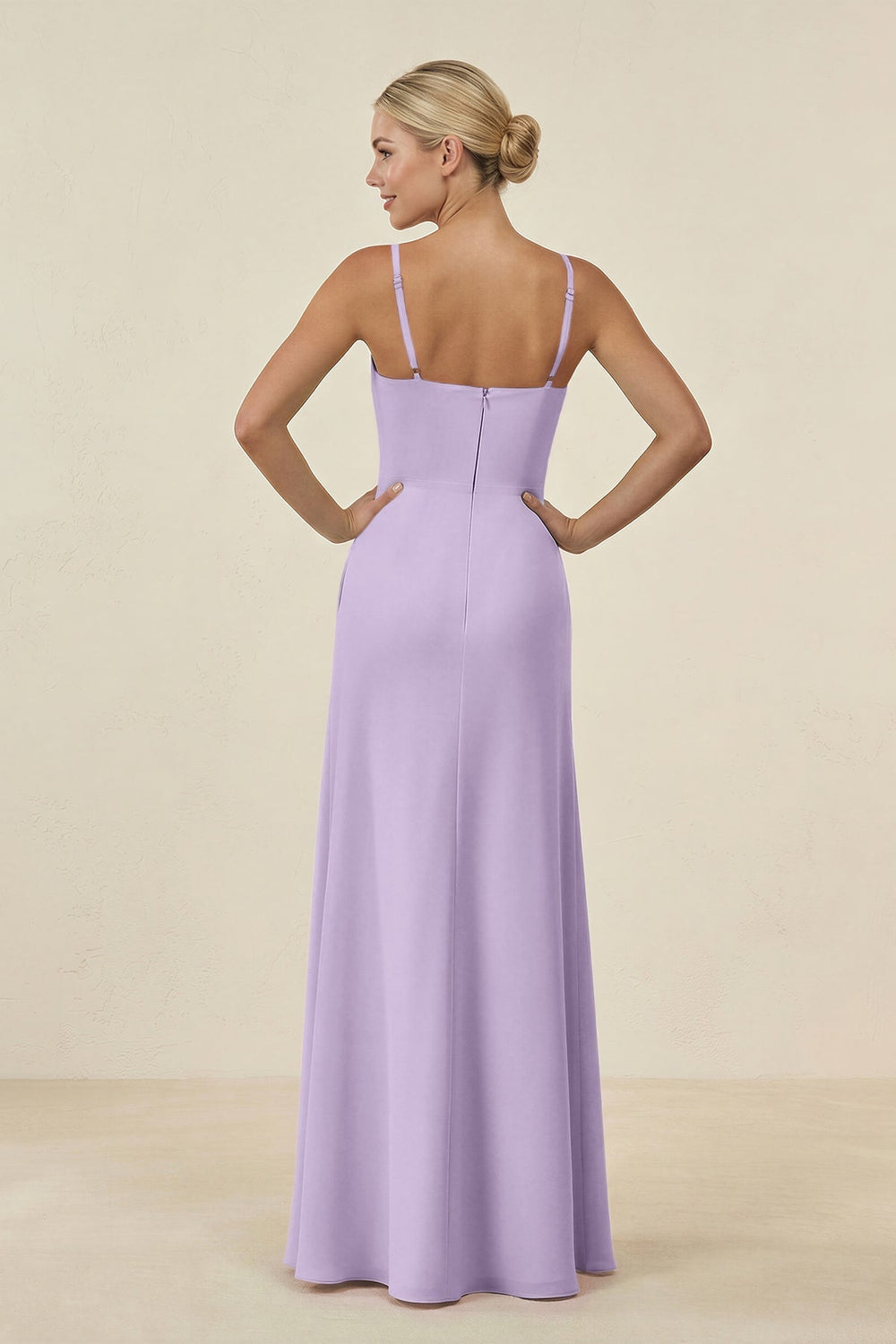 Cami Strap Chiffon Sheath Bridesmaid Gown in Lavender - KISS BRIDAL BRIDESMAID DRESSES