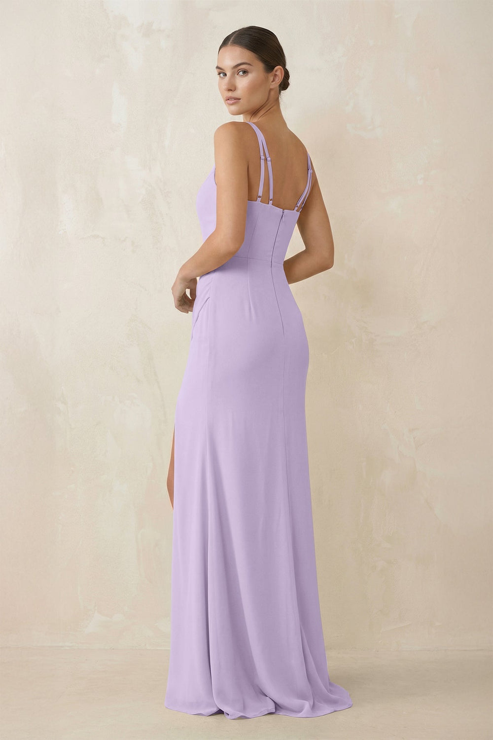 Cami Strap Chiffon Sheath Bridesmaid Gown in Lavender - SHE IS ME Bridesmaid Dresses